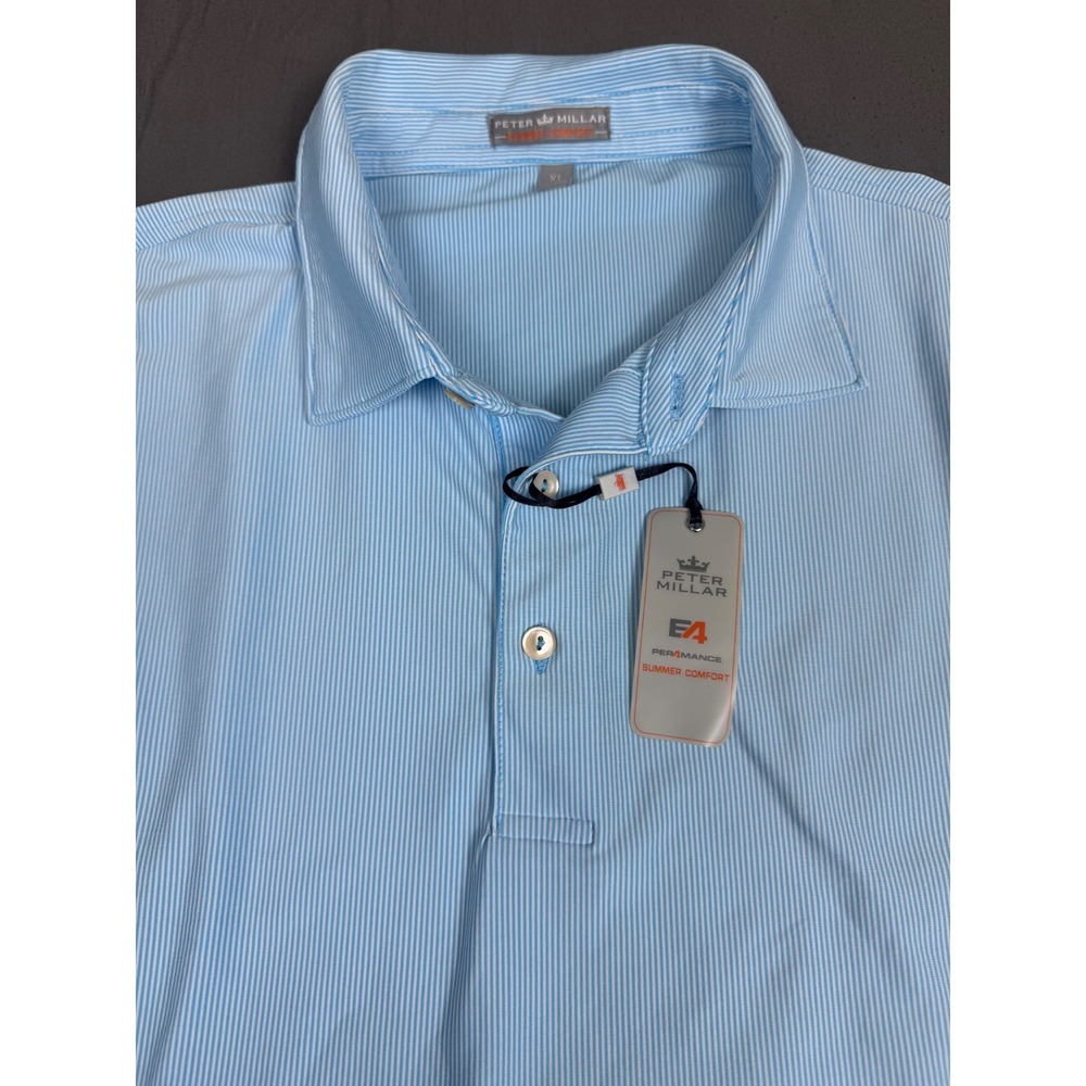 Peter Millar Summer Comfort Polo Shirt Mens XL Blue Stripe Ray Scholz Classic